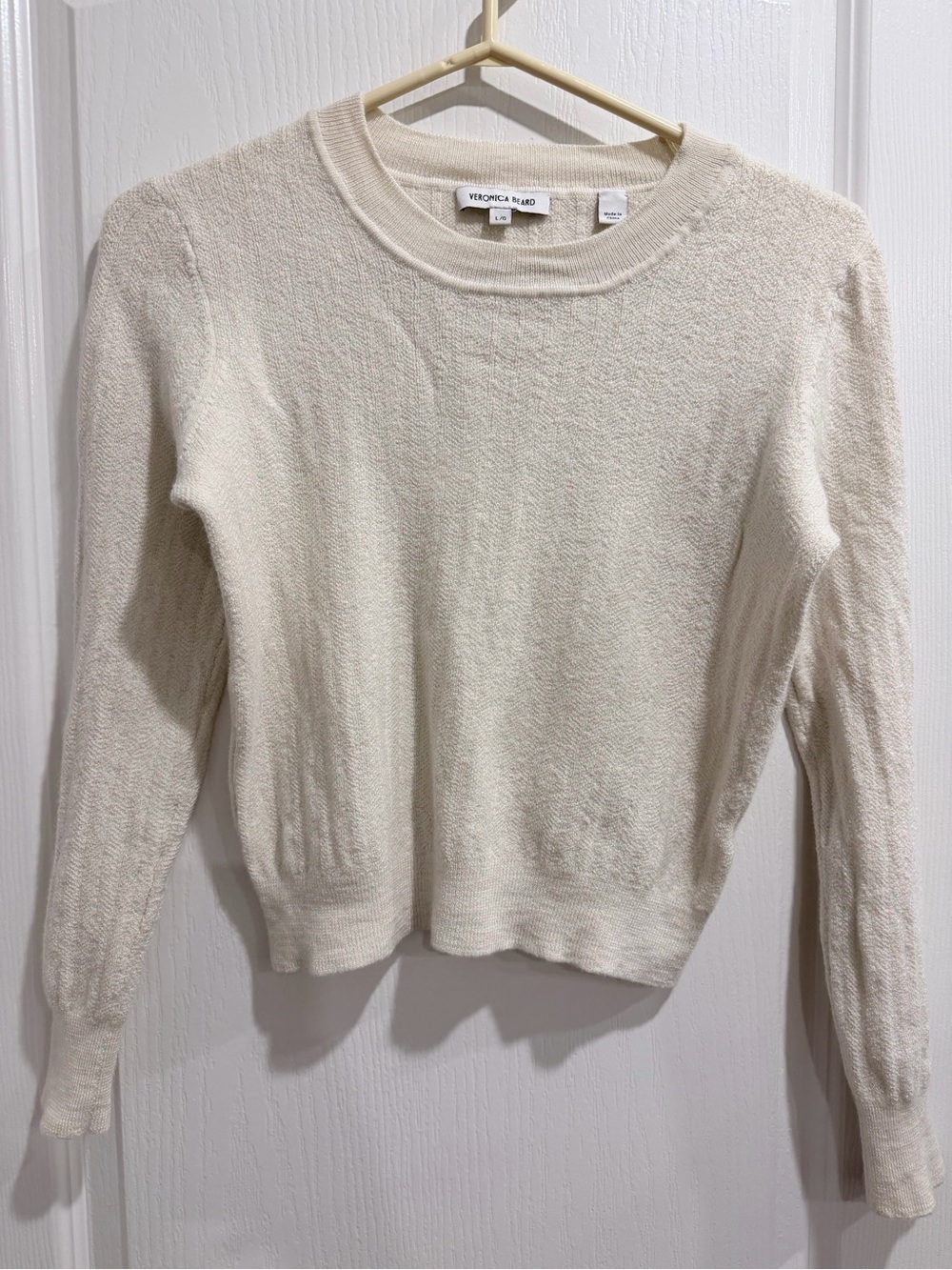 Veronica Beard Cream Textured Crewneck Sweater